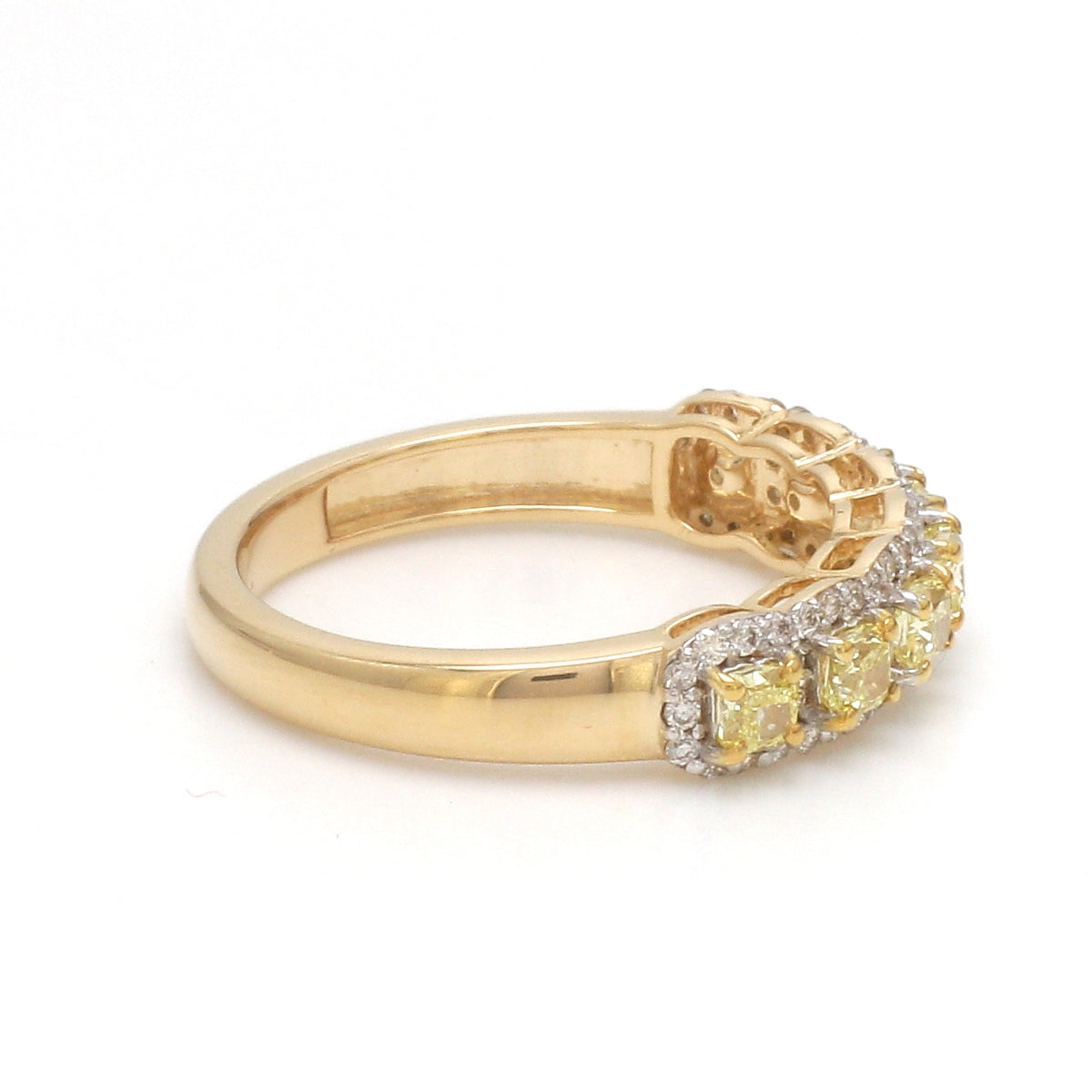 Yellow Diamond Cushion With Diamond Ring