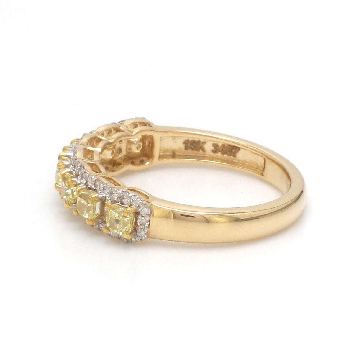 Yellow Diamond Cushion With Diamond Ring