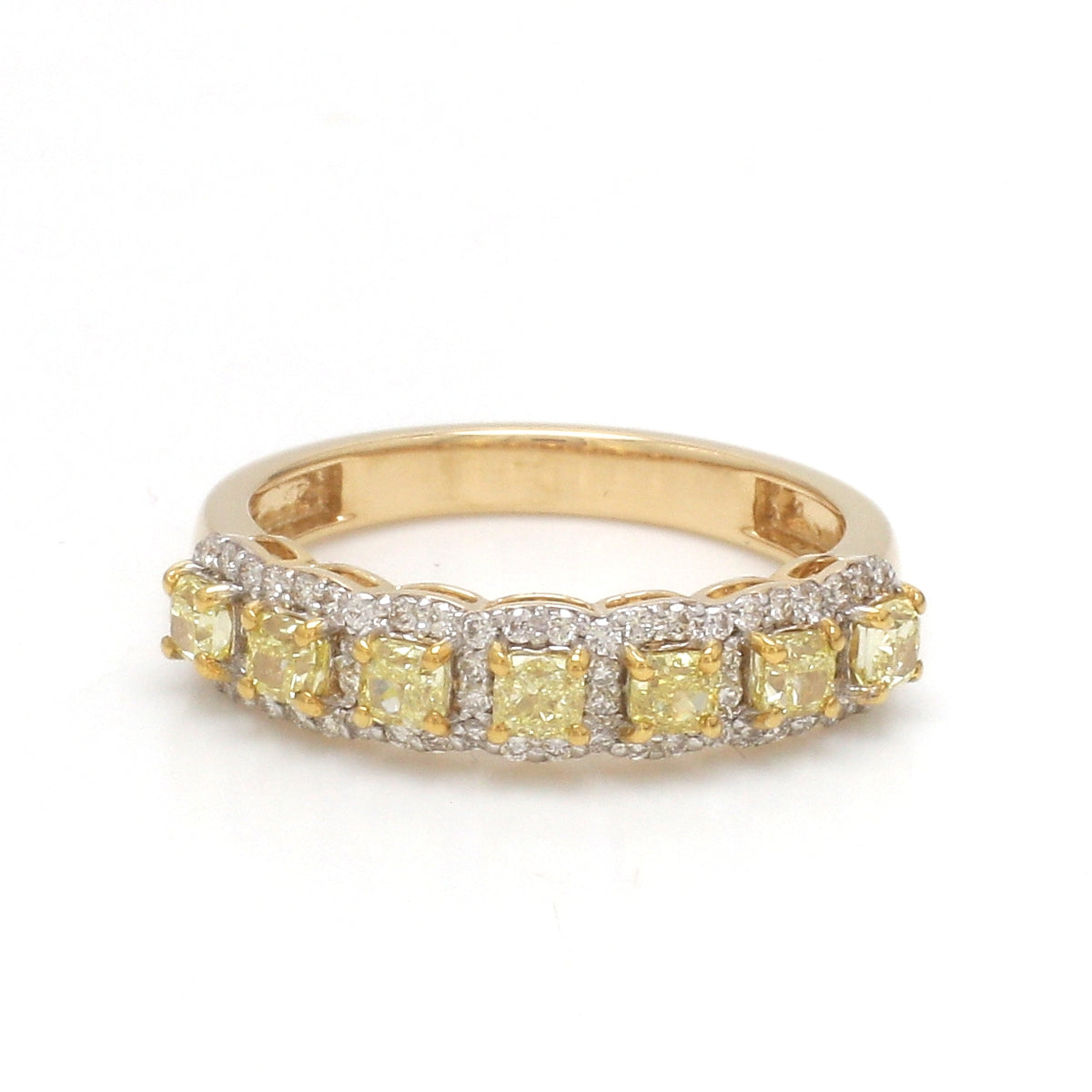Yellow Diamond Cushion With Diamond Ring