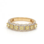 Yellow Diamond Cushion With Diamond Ring