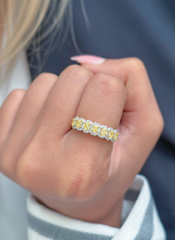 Yellow Diamond Oval With Diamond Half Ring