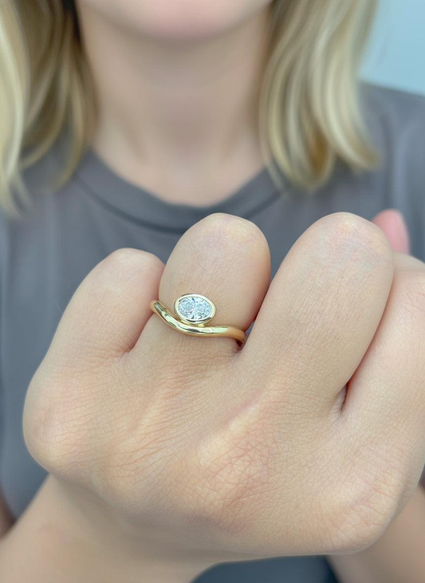 Lab Grown Diamond Oval Bezel Set Wave Ring