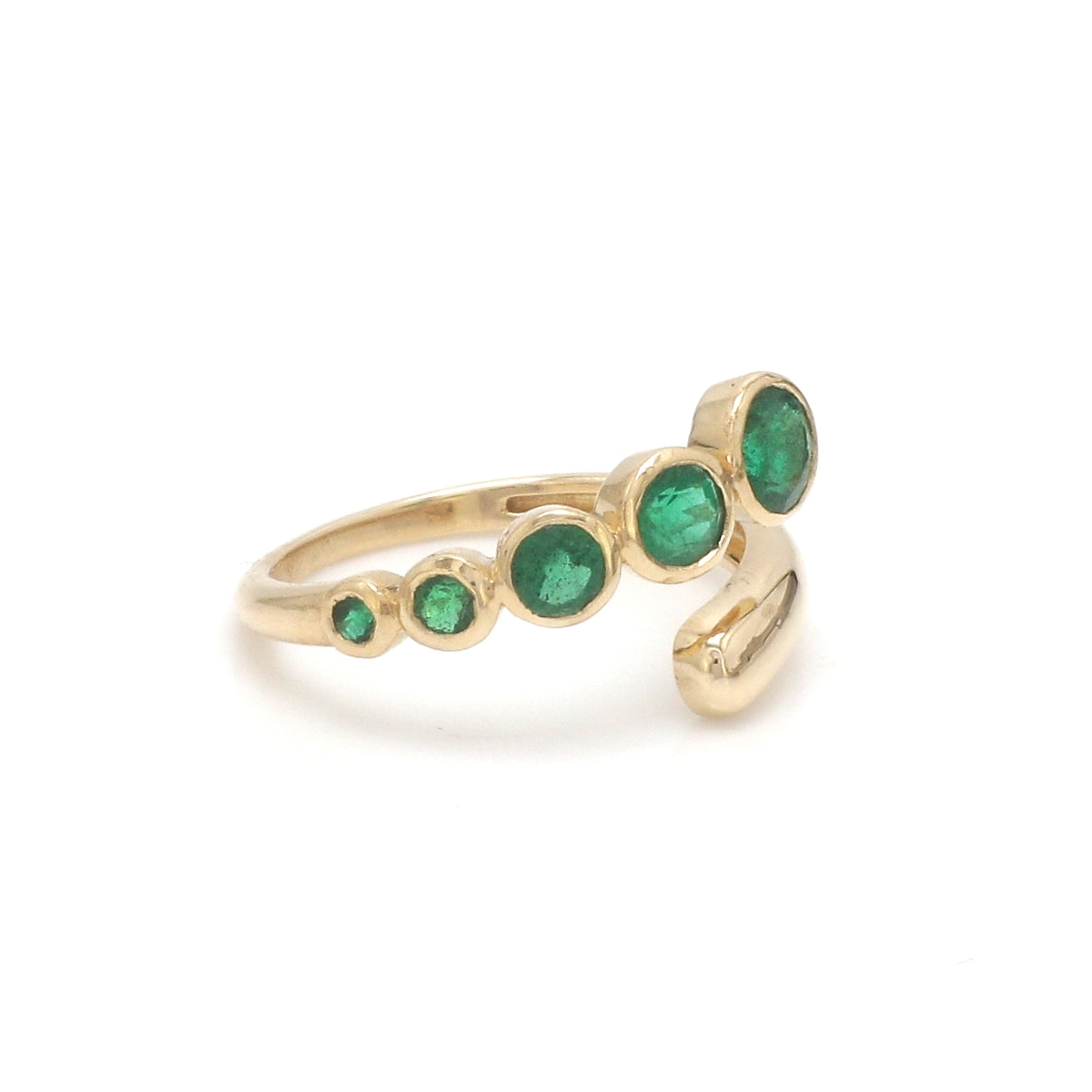 Emerald Round Bezel Set East West Ring