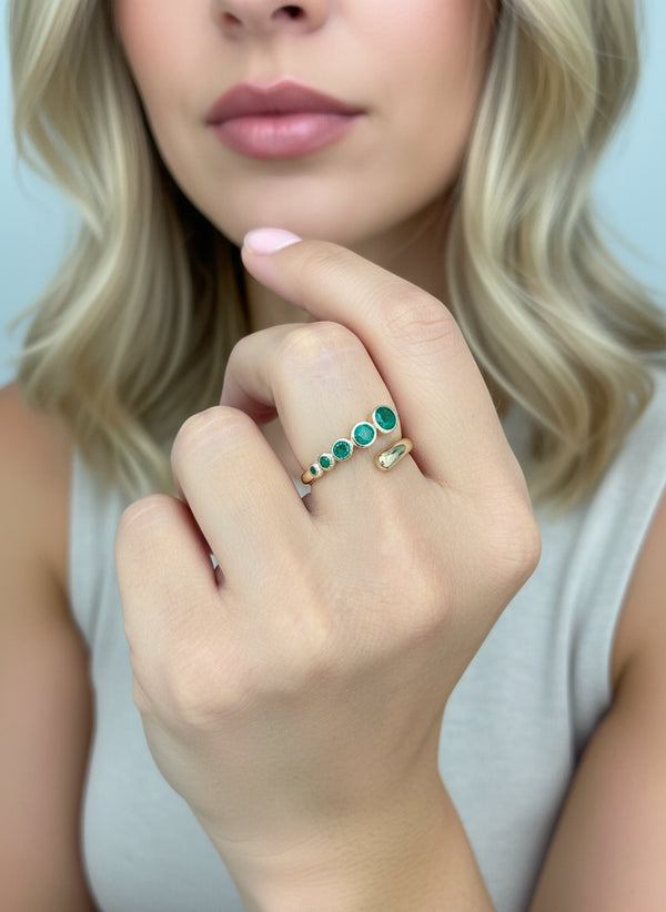 Emerald Round Bezel Set East West Ring