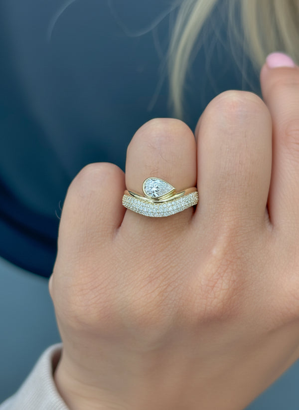 Lab Grown Diamond Pear Bezel Set Wave Ring