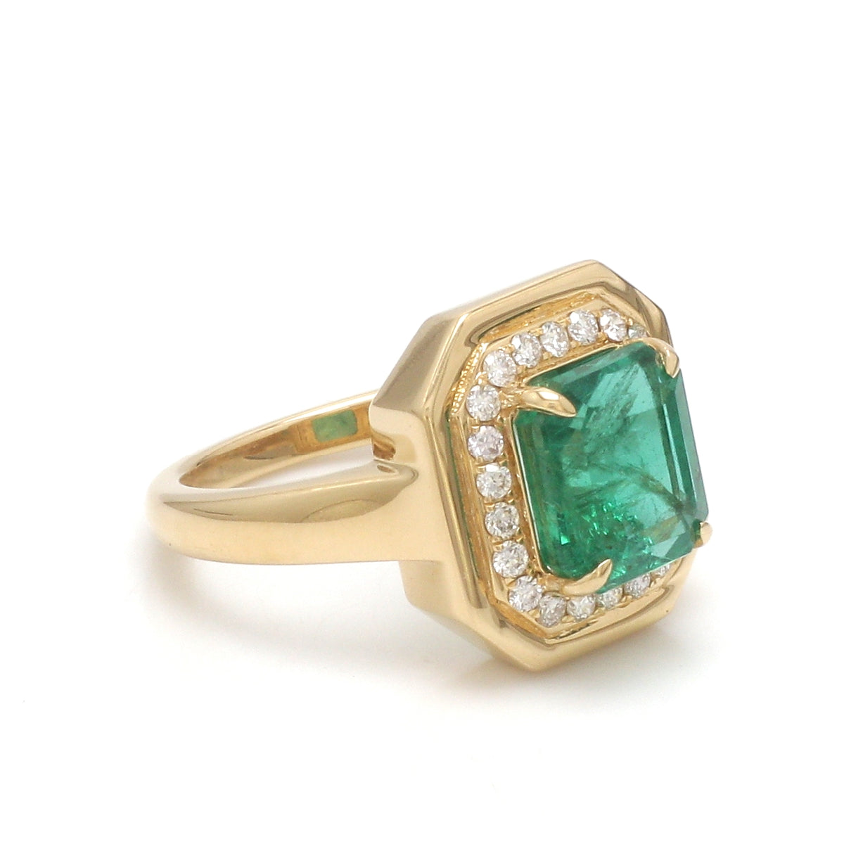 Emerald Octagon With Diamond Ring