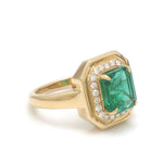 Emerald Octagon With Diamond Ring