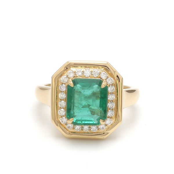 Emerald Octagon With Diamond Ring