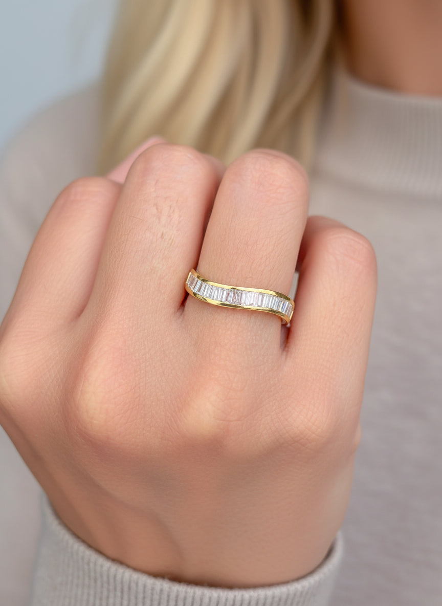 Diamond Baguette Chennal Setting Half Wave Ring