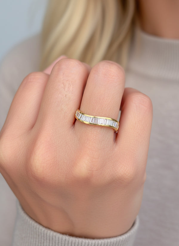Diamond Baguette Chennal Setting Half Wave Ring