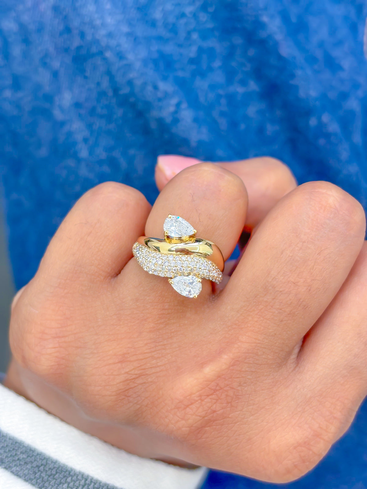 Lab Grown Diamond Pear Round Wave Pinky Ring