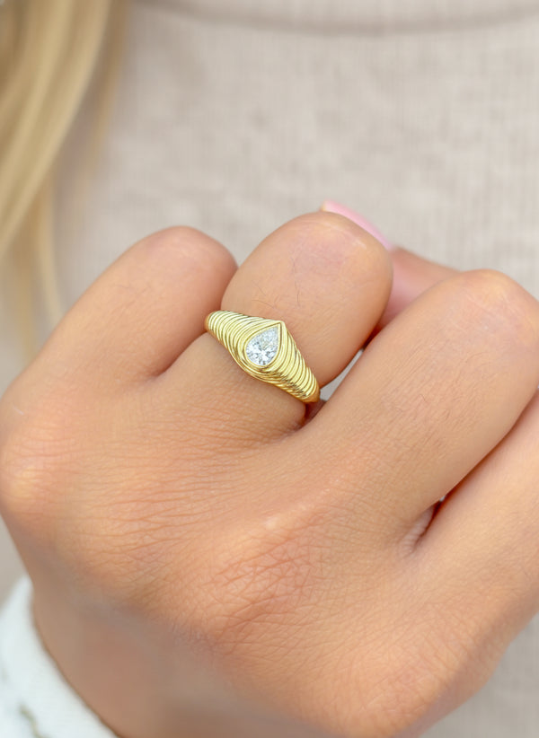 Blue Sapphire Heart Ribbed Ring