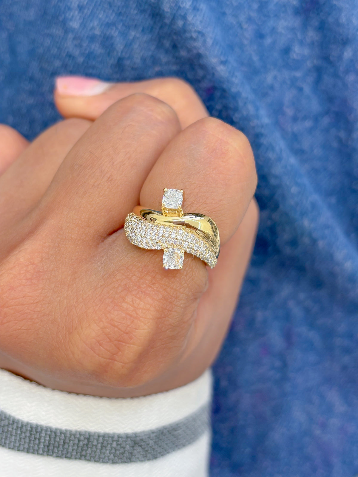 Lab Grown Diamond Cushion Round Wave Pinky Ring