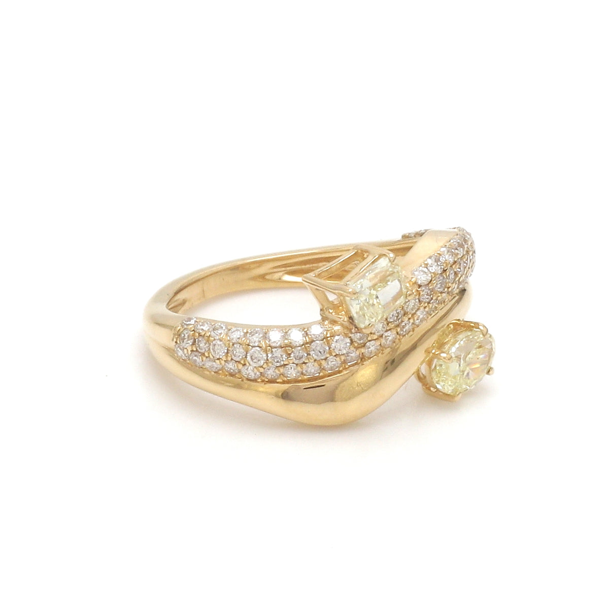 Yellow Diamond Cushion With Diamond Wave Ring