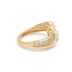 Yellow Diamond Cushion With Diamond Wave Ring