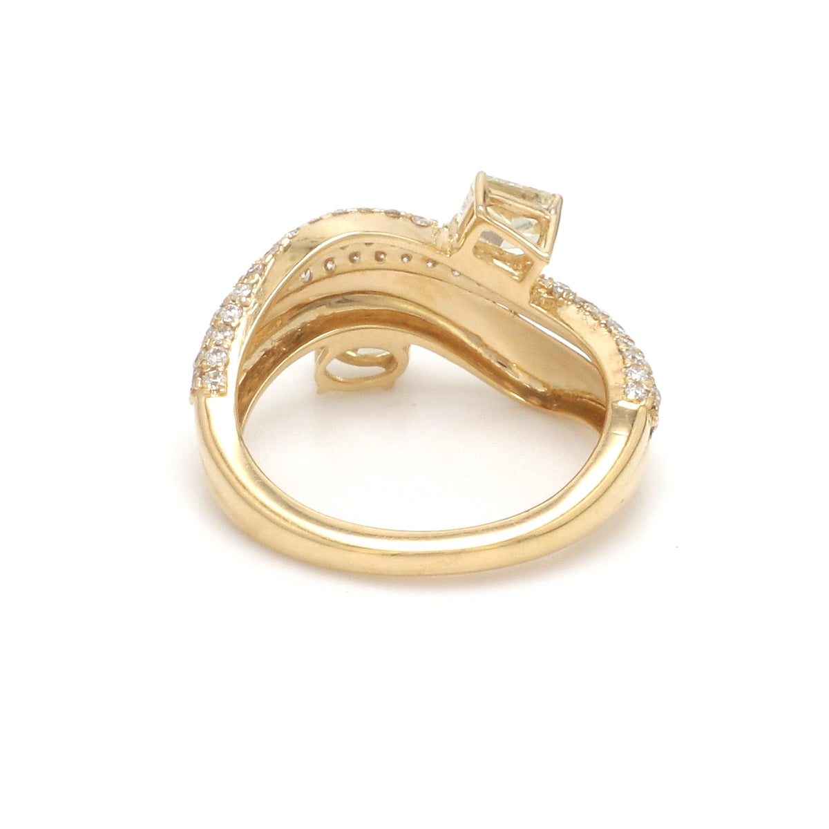 Yellow Diamond Cushion With Diamond Wave Ring