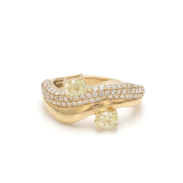 Yellow Diamond Cushion With Diamond Wave Ring