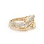 Diamond Pear Octagon With Round Diamond Wave Ring