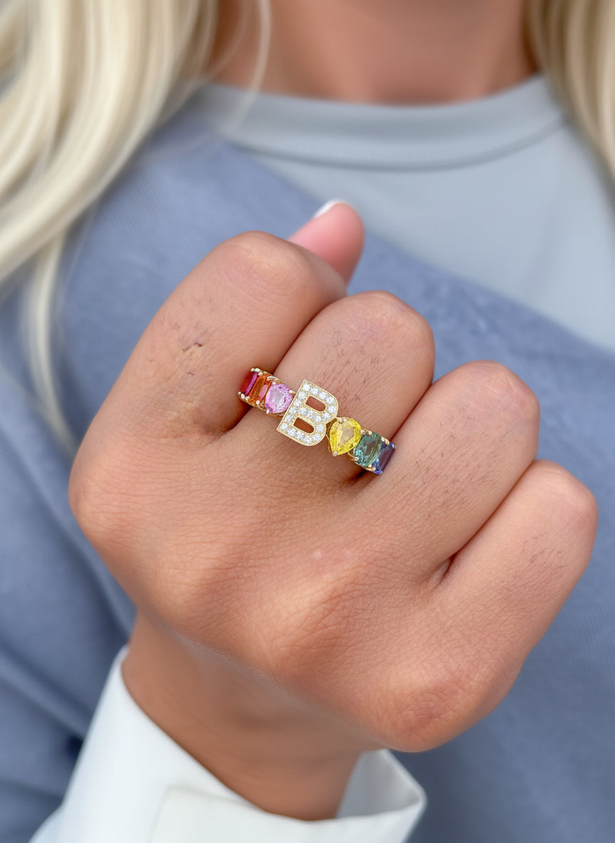 Rainbow Sapphire Diamond Ring