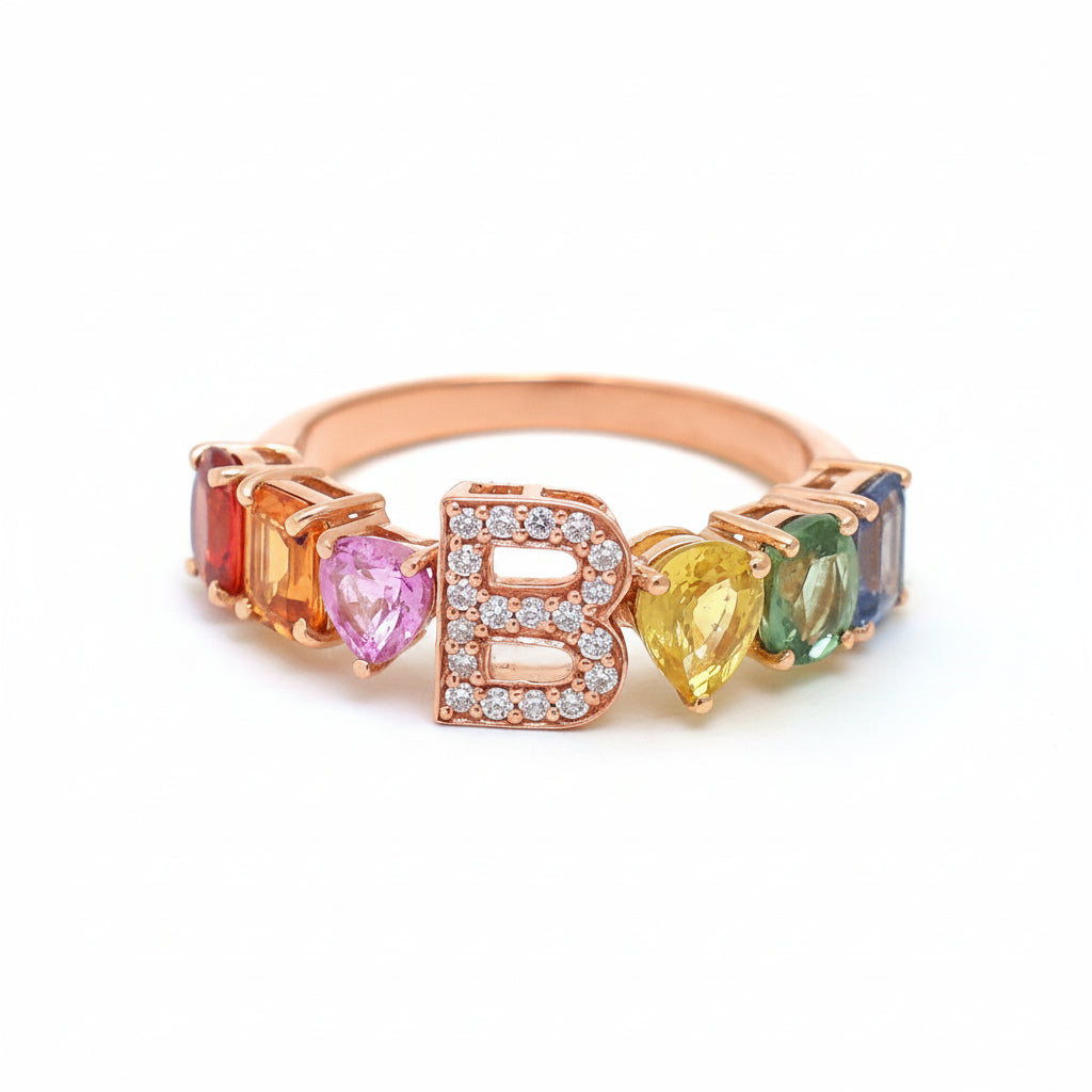 Rainbow Sapphire Diamond Ring