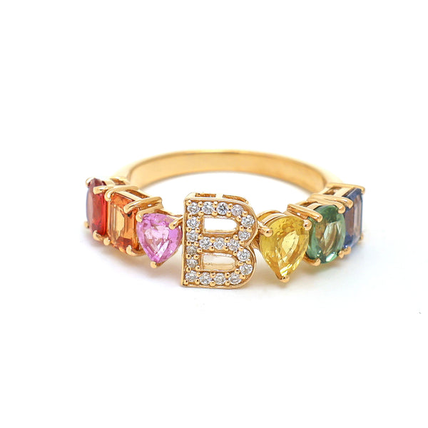 Rainbow Sapphire Diamond Ring