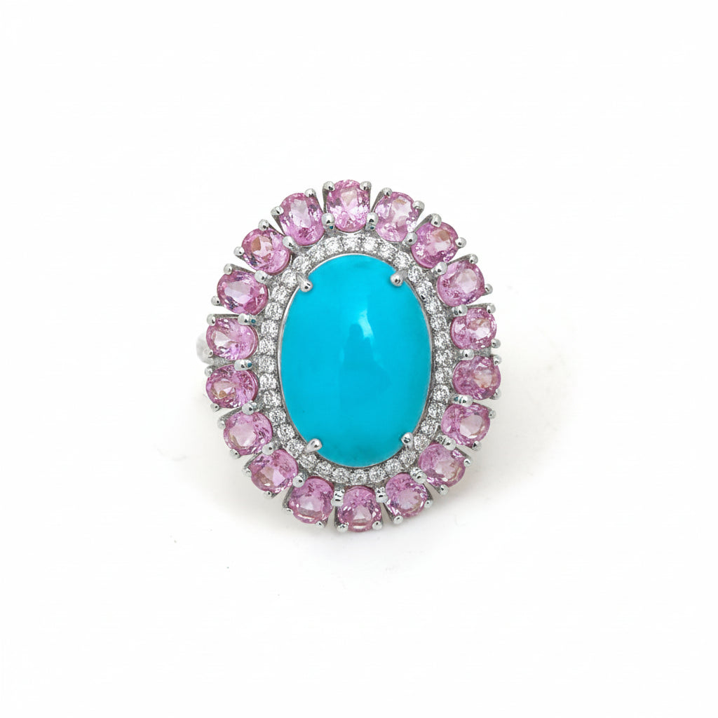 Turquoise Pink Sapphire Diamond Ring