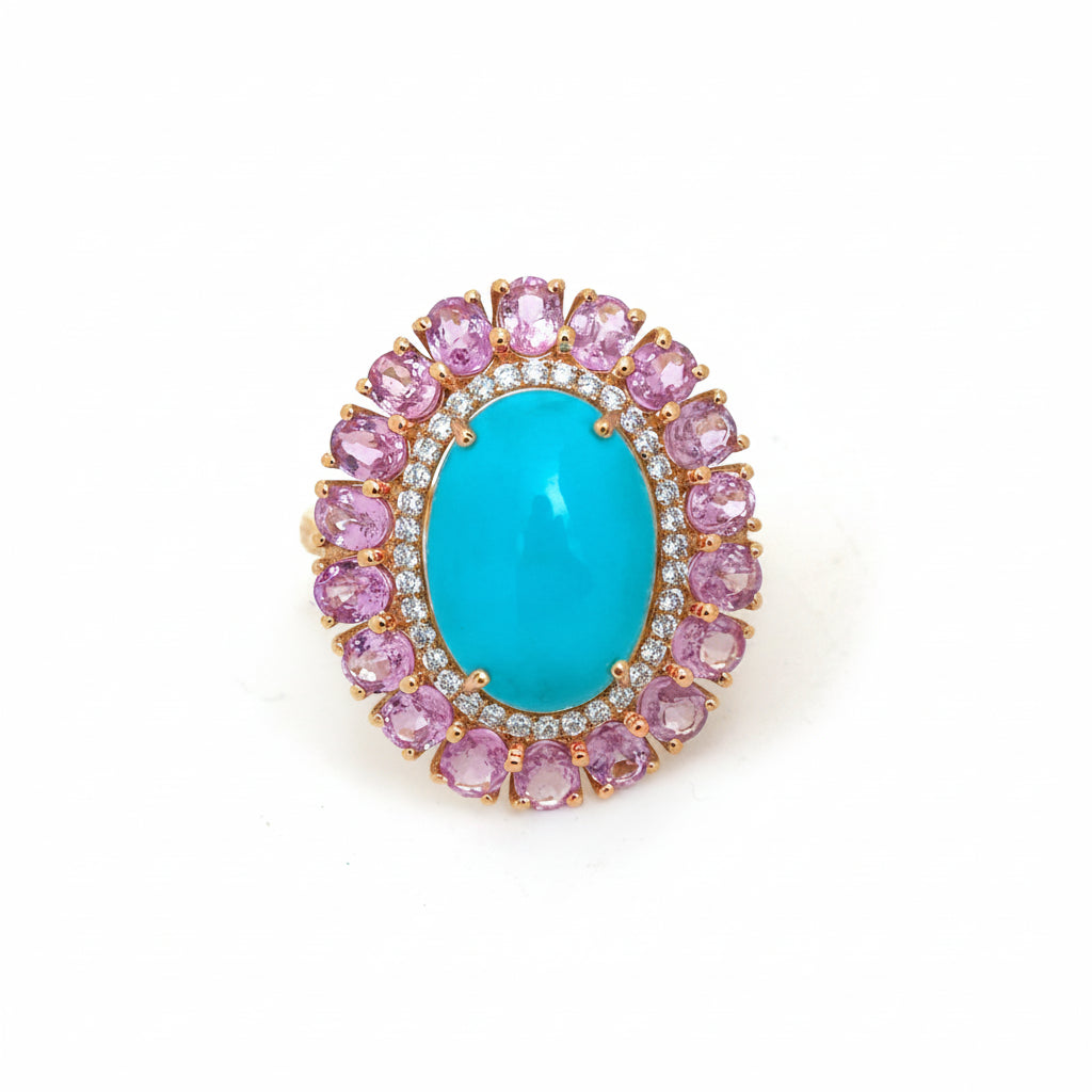 Turquoise Pink Sapphire Diamond Ring