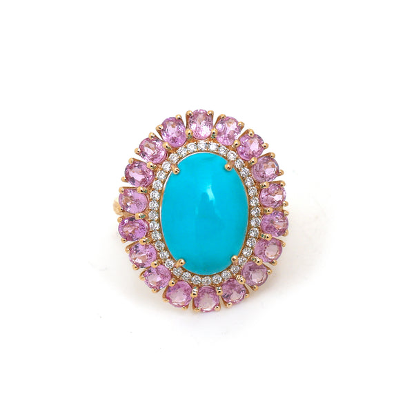 Turquoise Pink Sapphire Diamond Ring