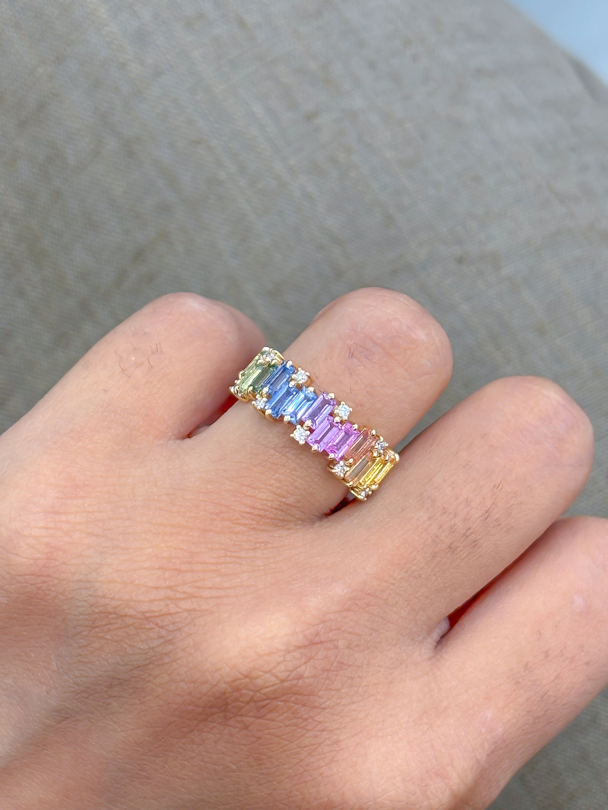 Rainbow Sapphire Diamond Ring