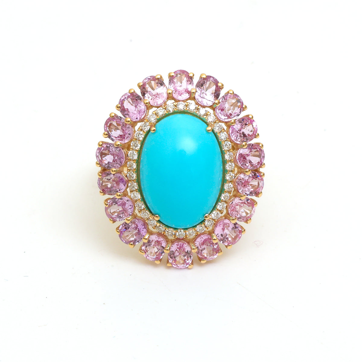 Pink Sapphire Turquoise Diamond Ring