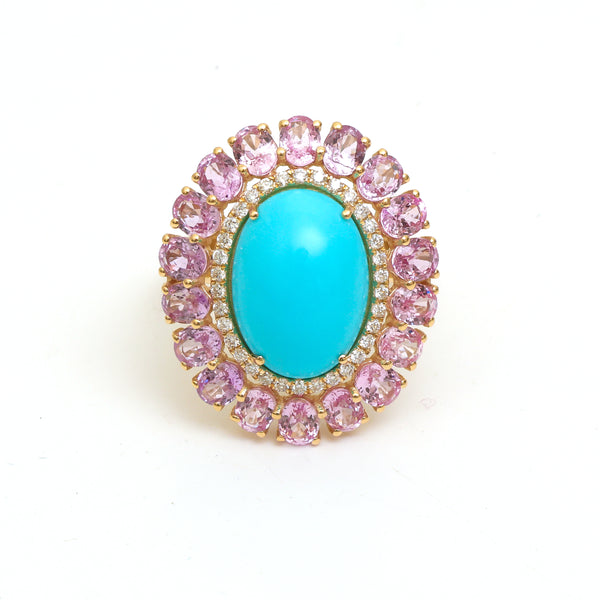 Pink Sapphire Turquoise Diamond Ring
