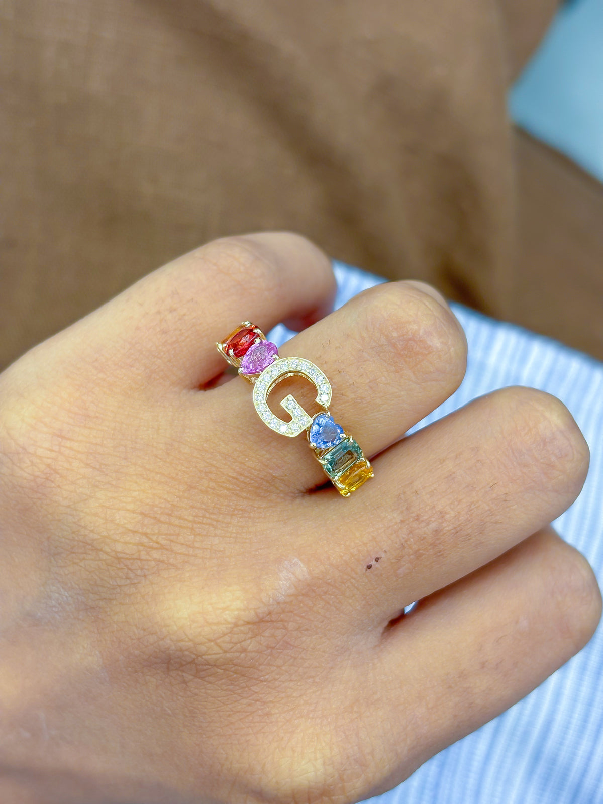 Rainbow Sapphire Diamond Ring