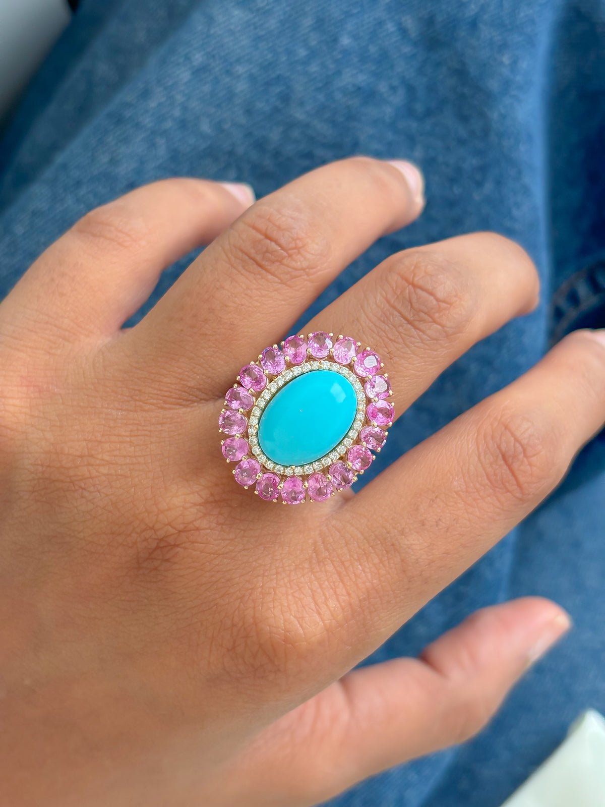 Turquoise Pink Sapphire Diamond Ring