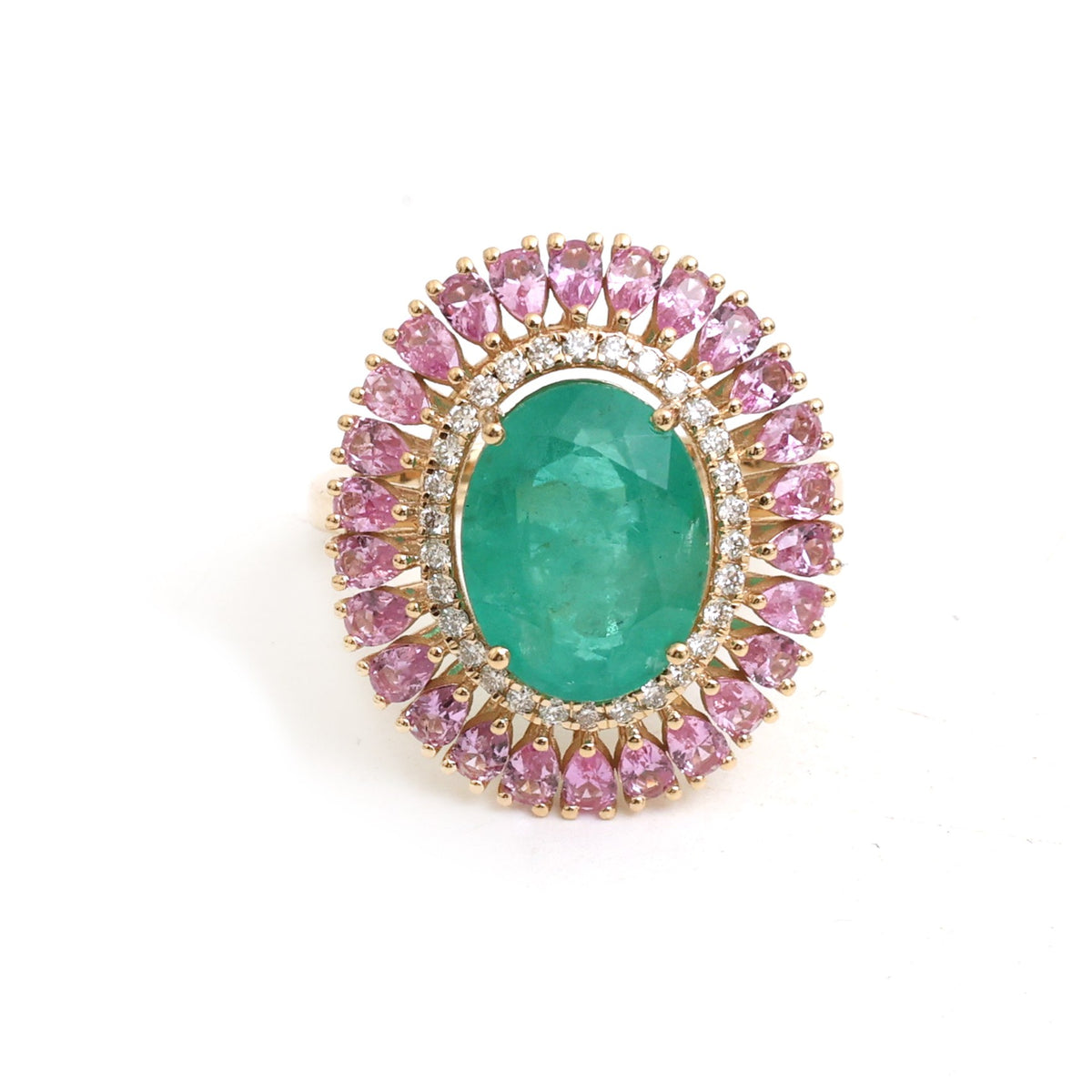 Emerald Pink Sapphire Diamond Ring