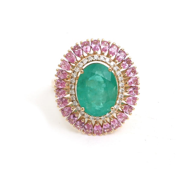 Emerald Pink Sapphire Diamond Ring
