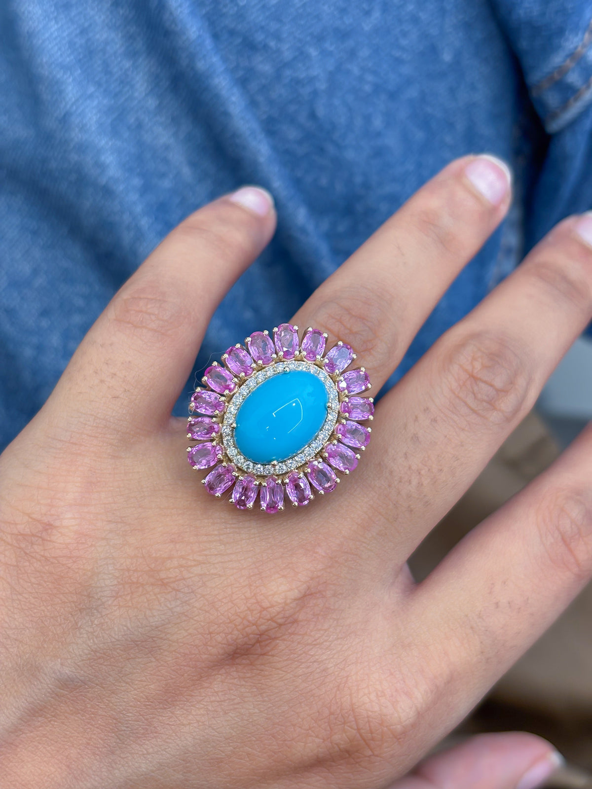 Turquoise Pink Sapphire Diamond Ring