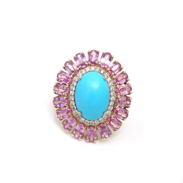Turquoise Pink Sapphire Diamond Ring