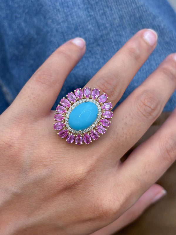 Turquoise Pink Sapphire Diamond Ring
