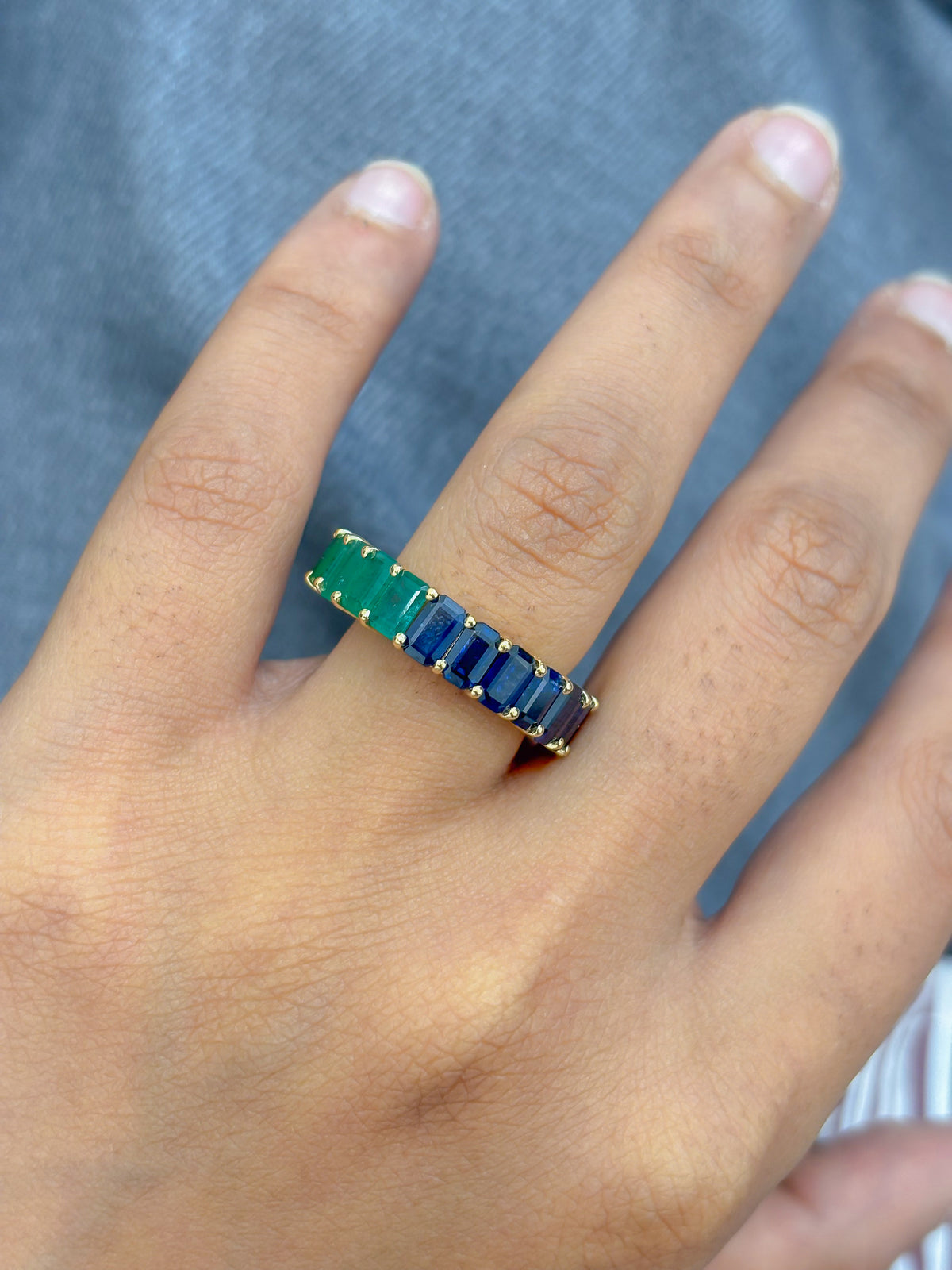 Blue Sapphire Emerald Ring
