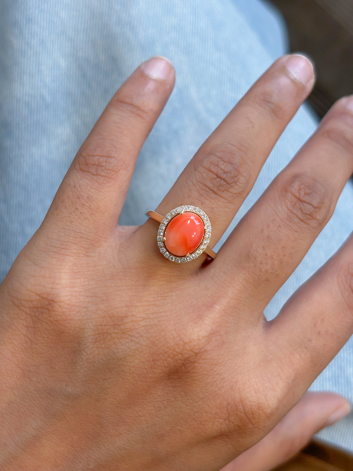 Coral Diamond Ring