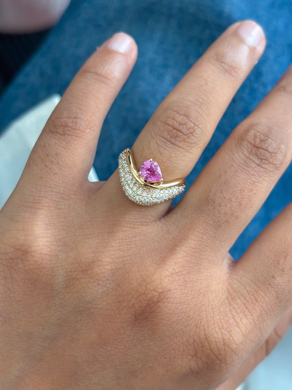 Pink Sapphire Diamond Pinky Ring