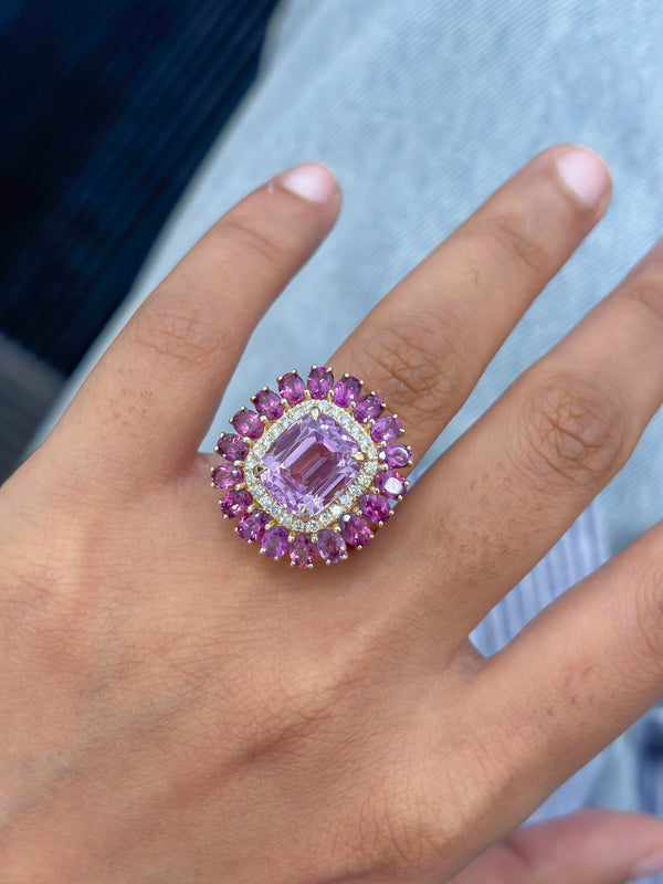 Kunzite Garnet Diamond Ring