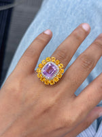 Kunzite Golden Rutile Diamond Ring