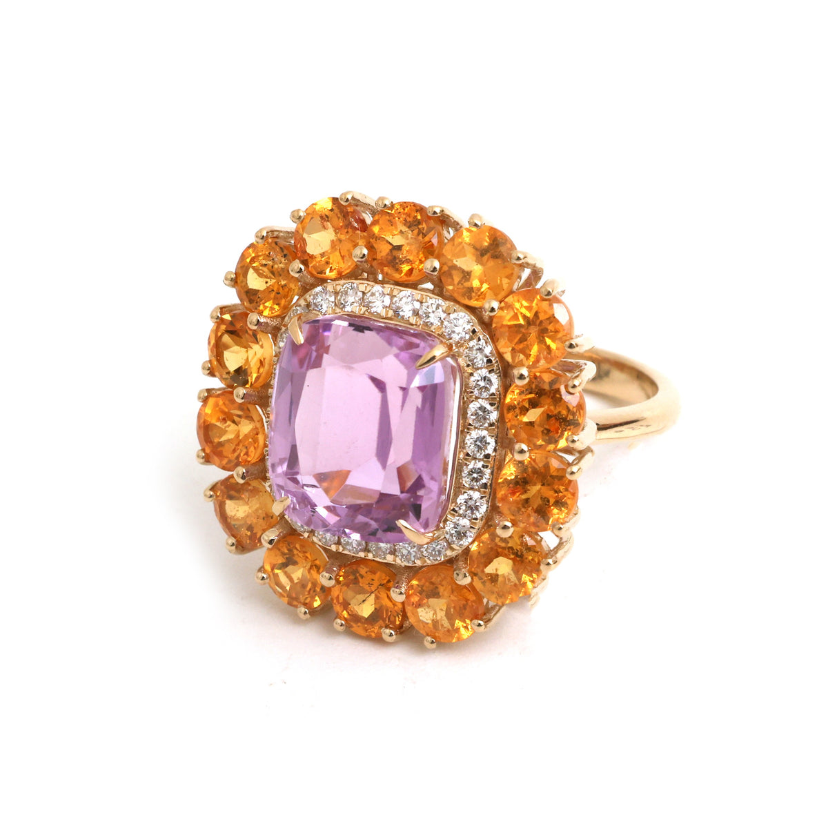 Kunzite Golden Rutile Diamond Ring