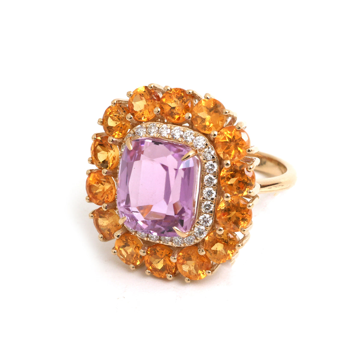 Kunzite Golden Rutile Diamond Ring