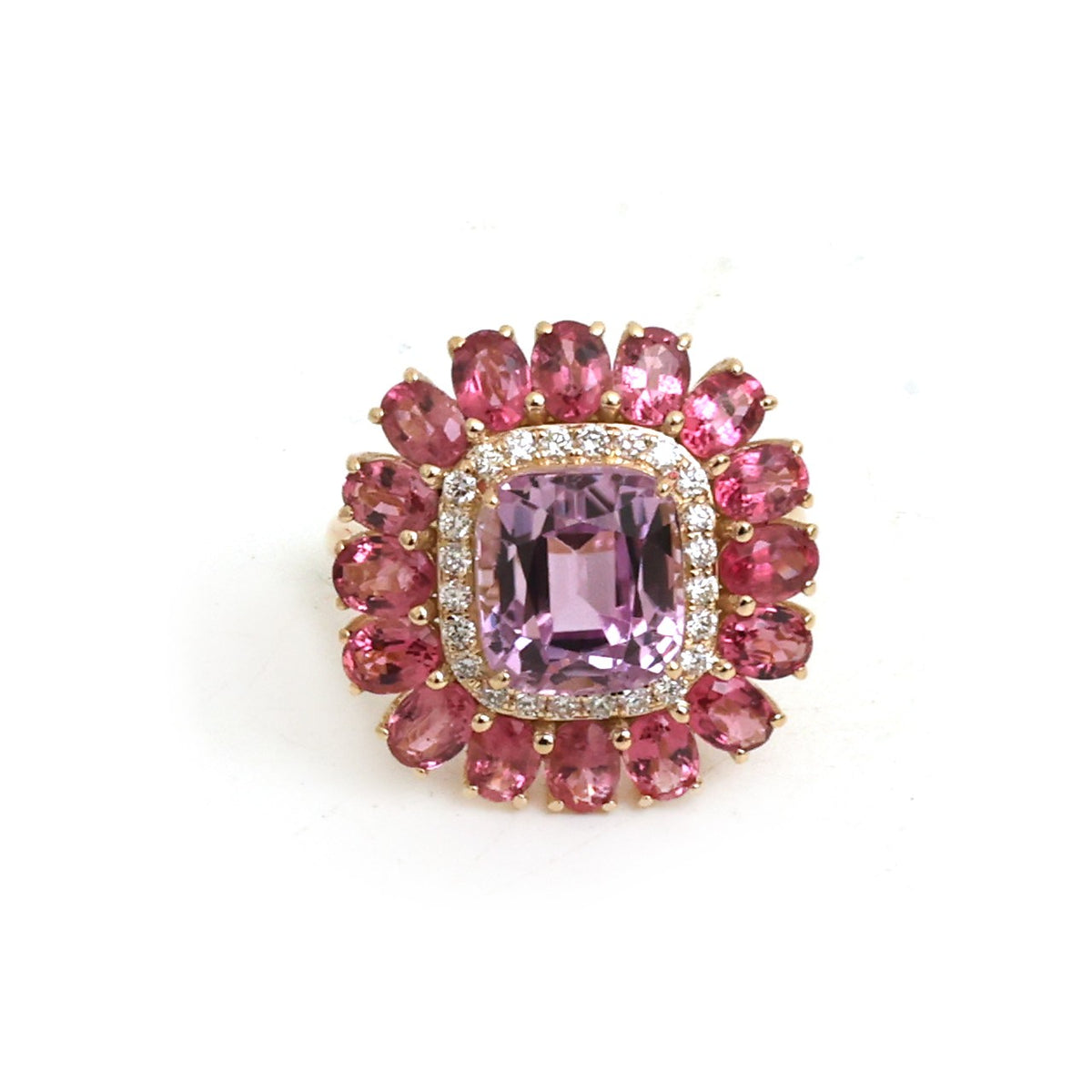 Kunzite Rubellite Diamond Ring