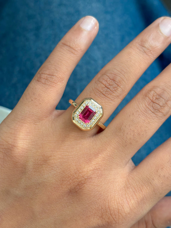 Rubellite Diamond Ring