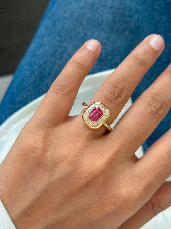 Rubellite Diamond Ring