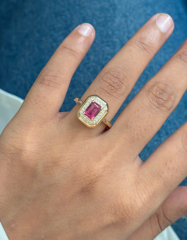 Rubellite Diamond Ring