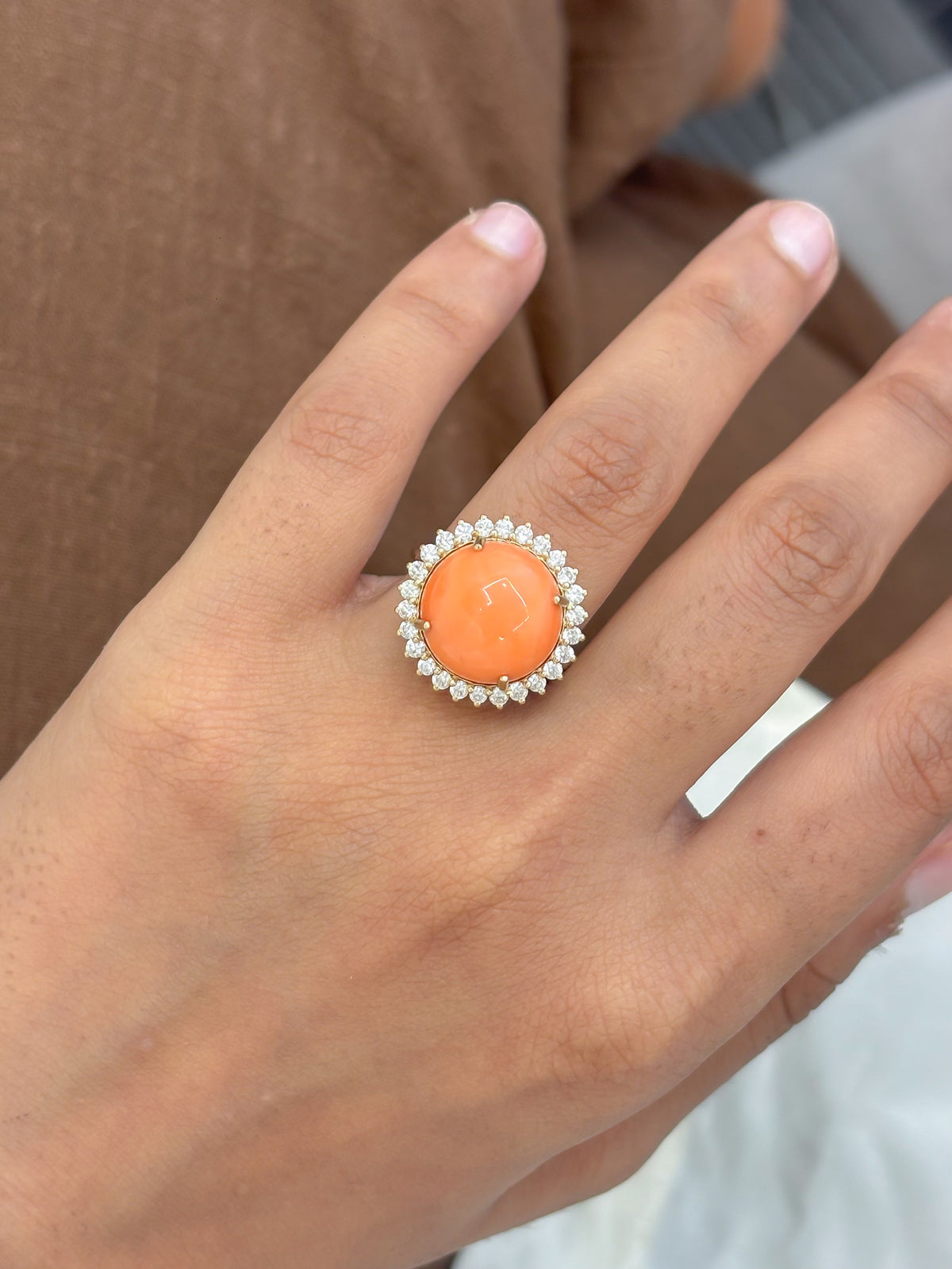 Coral Diamond Ring
